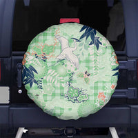 Green Palaka Crane and Flowers Spare Tire Cover Japan Heritage Spirit LT9 No hole Green - Polynesian Pride