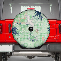 Green Palaka Crane and Flowers Spare Tire Cover Japan Heritage Spirit LT9 - Polynesian Pride