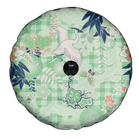 Green Palaka Crane and Flowers Spare Tire Cover Japan Heritage Spirit LT9 - Polynesian Pride