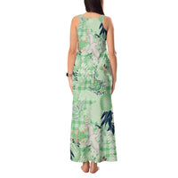 Green Palaka Crane and Flowers Tank Maxi Dress Japan Heritage Spirit LT9 - Polynesian Pride