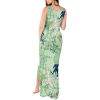 Green Palaka Crane and Flowers Tank Maxi Dress Japan Heritage Spirit LT9 - Polynesian Pride