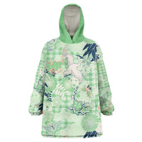 Green Palaka Crane and Flowers Wearable Blanket Hoodie Japan Heritage Spirit LT9 One Size Green - Polynesian Pride