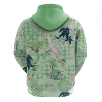 Green Palaka Crane and Flowers Zip Hoodie Japan Heritage Spirit LT9 - Polynesian Pride