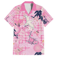 Pink Palaka Crane and Flowers Family Matching Long Sleeve Bodycon Dress and Hawaiian Shirt Japan Heritage Spirit LT9 Dad's Shirt - Short Sleeve Pink - Polynesian Pride