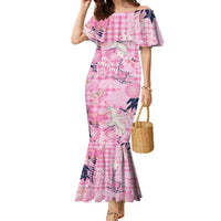 Pink Palaka Crane and Flowers Family Matching Mermaid Dress and Hawaiian Shirt Japan Heritage Spirit LT9 Mom's Dress Pink - Polynesian Pride
