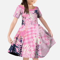 Pink Palaka Crane and Flowers Family Matching Off Shoulder Maxi Dress and Hawaiian Shirt Japan Heritage Spirit LT9 Daughter's Dress Pink - Polynesian Pride