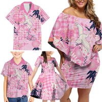 Pink Palaka Crane and Flowers Family Matching Off Shoulder Short Dress and Hawaiian Shirt Japan Heritage Spirit LT9 - Polynesian Pride