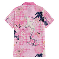 Pink Palaka Crane and Flowers Family Matching Off Shoulder Short Dress and Hawaiian Shirt Japan Heritage Spirit LT9 - Polynesian Pride