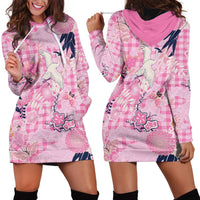 Pink Palaka Crane and Flowers Hoodie Dress Japan Heritage Spirit LT9 - Polynesian Pride