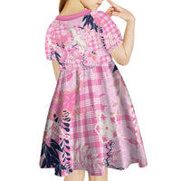 Pink Palaka Crane and Flowers Kid Short Sleeve Dress Japan Heritage Spirit LT9 - Polynesian Pride