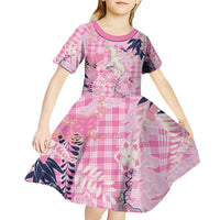 Pink Palaka Crane and Flowers Kid Short Sleeve Dress Japan Heritage Spirit LT9 - Polynesian Pride