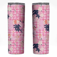 Pink Palaka Crane and Flowers Skinny Tumbler Japan Heritage Spirit LT9 Pink - Polynesian Pride