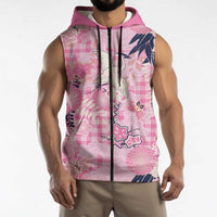 Pink Palaka Crane and Flowers Sleeveless Zip Hoodie Japan Heritage Spirit LT9 - Polynesian Pride