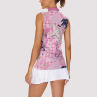 Pink Palaka Crane and Flowers Women Sleeveless Polo Shirt Japan Heritage Spirit LT9 - Polynesian Pride