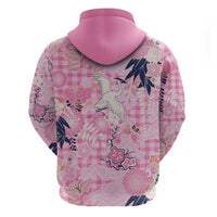 Pink Palaka Crane and Flowers Zip Hoodie Japan Heritage Spirit LT9 - Polynesian Pride
