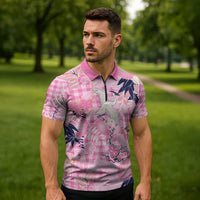 Pink Palaka Crane and Flowers Zipper Polo Shirt Japan Heritage Spirit LT9 - Polynesian Pride