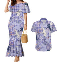 Purple Palaka Crane and Flowers Couples Matching Mermaid Dress and Hawaiian Shirt Japan Heritage Spirit LT9 Purple - Polynesian Pride