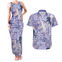 Purple Palaka Crane and Flowers Couples Matching Tank Maxi Dress and Hawaiian Shirt Japan Heritage Spirit LT9 Purple - Polynesian Pride