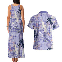 Purple Palaka Crane and Flowers Couples Matching Tank Maxi Dress and Hawaiian Shirt Japan Heritage Spirit LT9 - Polynesian Pride