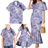 Purple Palaka Crane and Flowers Family Matching Mermaid Dress and Hawaiian Shirt Japan Heritage Spirit LT9 - Polynesian Pride