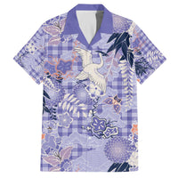 Purple Palaka Crane and Flowers Family Matching Off The Shoulder Long Sleeve Dress and Hawaiian Shirt Japan Heritage Spirit LT9 Dad's Shirt - Short Sleeve Purple - Polynesian Pride