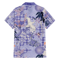 Purple Palaka Crane and Flowers Family Matching Off The Shoulder Long Sleeve Dress and Hawaiian Shirt Japan Heritage Spirit LT9 - Polynesian Pride
