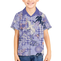 Purple Palaka Crane and Flowers Family Matching Off The Shoulder Long Sleeve Dress and Hawaiian Shirt Japan Heritage Spirit LT9 Son's Shirt Purple - Polynesian Pride