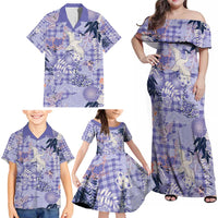 Purple Palaka Crane and Flowers Family Matching Off Shoulder Maxi Dress and Hawaiian Shirt Japan Heritage Spirit LT9 - Polynesian Pride