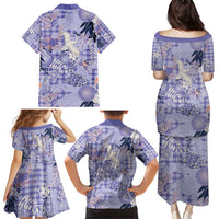Purple Palaka Crane and Flowers Family Matching Puletasi and Hawaiian Shirt Japan Heritage Spirit LT9 - Polynesian Pride