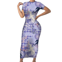 Purple Palaka Crane and Flowers Family Matching Short Sleeve Bodycon Dress and Hawaiian Shirt Japan Heritage Spirit LT9 Mom's Dress Purple - Polynesian Pride