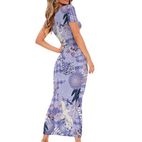 Purple Palaka Crane and Flowers Family Matching Short Sleeve Bodycon Dress and Hawaiian Shirt Japan Heritage Spirit LT9 - Polynesian Pride