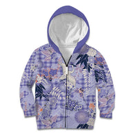 Purple Palaka Crane and Flowers Kid Hoodie Japan Heritage Spirit - Polynesian Pride