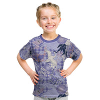 Purple Palaka Crane and Flowers Kid T Shirt Japan Heritage Spirit LT9 Purple - Polynesian Pride