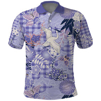 Purple Palaka Crane and Flowers Polo Shirt Japan Heritage Spirit LT9 Purple - Polynesian Pride