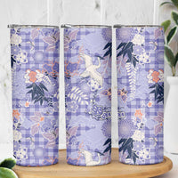Purple Palaka Crane and Flowers Skinny Tumbler Japan Heritage Spirit LT9 - Polynesian Pride