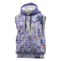 Purple Palaka Crane and Flowers Sleeveless Hoodie Japan Heritage Spirit LT9 Purple - Polynesian Pride