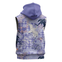 Purple Palaka Crane and Flowers Sleeveless Hoodie Japan Heritage Spirit LT9 - Polynesian Pride