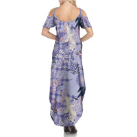 Purple Palaka Crane and Flowers Summer Maxi Dress Japan Heritage Spirit LT9 - Polynesian Pride