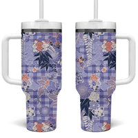 Purple Palaka Crane and Flowers Tumbler With Handle Japan Heritage Spirit LT9 One Size: 40 oz Purple - Polynesian Pride