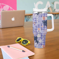 Purple Palaka Crane and Flowers Tumbler With Handle Japan Heritage Spirit LT9 - Polynesian Pride
