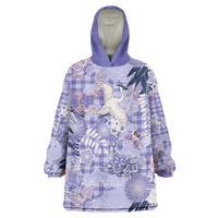 Purple Palaka Crane and Flowers Wearable Blanket Hoodie Japan Heritage Spirit LT9 One Size Purple - Polynesian Pride