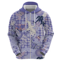 Purple Palaka Crane and Flowers Zip Hoodie Japan Heritage Spirit LT9 - Polynesian Pride
