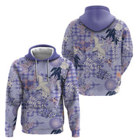 Purple Palaka Crane and Flowers Zip Hoodie Japan Heritage Spirit LT9 - Polynesian Pride