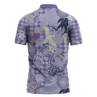 Purple Palaka Crane and Flowers Zipper Polo Shirt Japan Heritage Spirit LT9 - Polynesian Pride