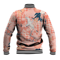 Red Palaka Crane and Flowers Baseball Jacket Japan Heritage Spirit - Polynesian Pride