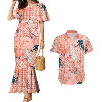 Red Palaka Crane and Flowers Couples Matching Mermaid Dress and Hawaiian Shirt Japan Heritage Spirit LT9 Red - Polynesian Pride
