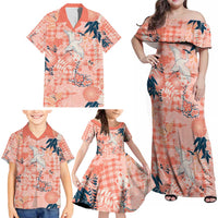 Red Palaka Crane and Flowers Family Matching Off Shoulder Maxi Dress and Hawaiian Shirt Japan Heritage Spirit LT9 - Polynesian Pride
