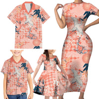 Red Palaka Crane and Flowers Family Matching Short Sleeve Bodycon Dress and Hawaiian Shirt Japan Heritage Spirit LT9 - Polynesian Pride