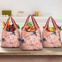 Red Palaka Crane and Flowers Grocery Bag Japan Heritage Spirit - Polynesian Pride
