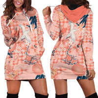 Red Palaka Crane and Flowers Hoodie Dress Japan Heritage Spirit LT9 - Polynesian Pride